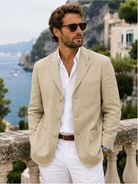 Haspel Blazer Men’s 40R 100% Linen 3 Button Patch Pocket Jacket Old Money Beige